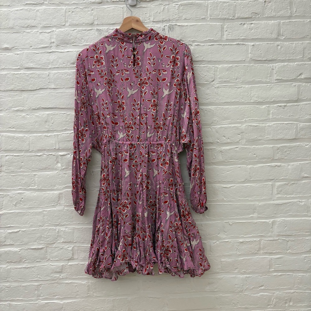 RHODE || Caroline High Neck Mini Dress Eden Floral Birds Pink Large - Picture 5 of 8